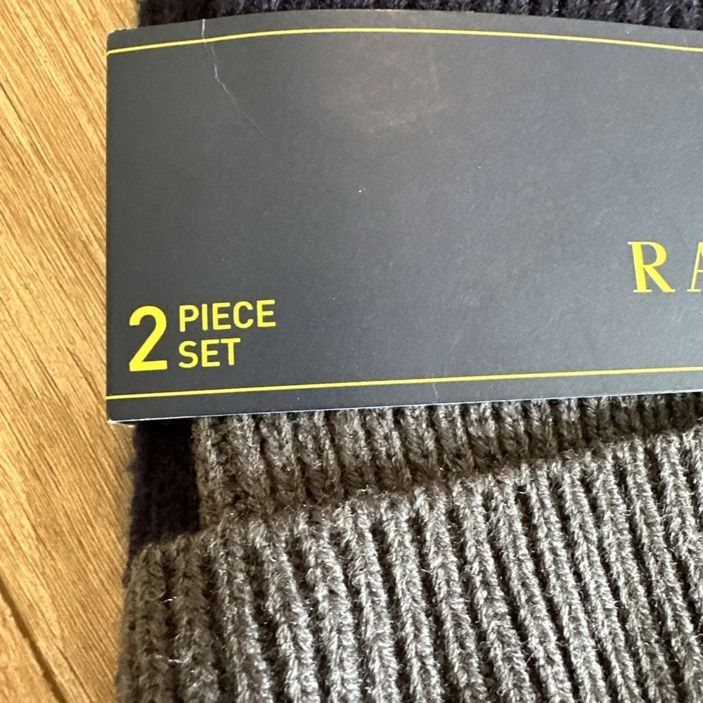 Polo Ralph Lauren Hat & Scarf Set Gray & Navy Blue, Embroidered Pony BRAND‎ NEW